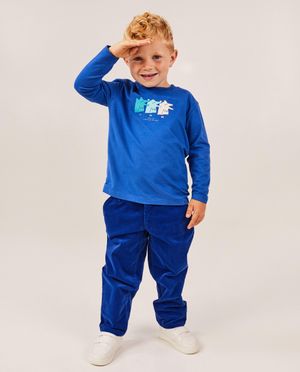 Pantalons - Pantalon bleu en velours c&ocirc;tel&eacute;
