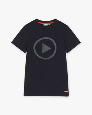 T-shirts - T-shirt bleu fonc&eacute; &agrave; imprim&eacute; en relief
