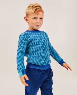 Pulls - Pull bleu &agrave; motif en zigzag