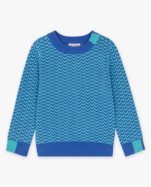Pulls - Pull bleu &agrave; motif en zigzag