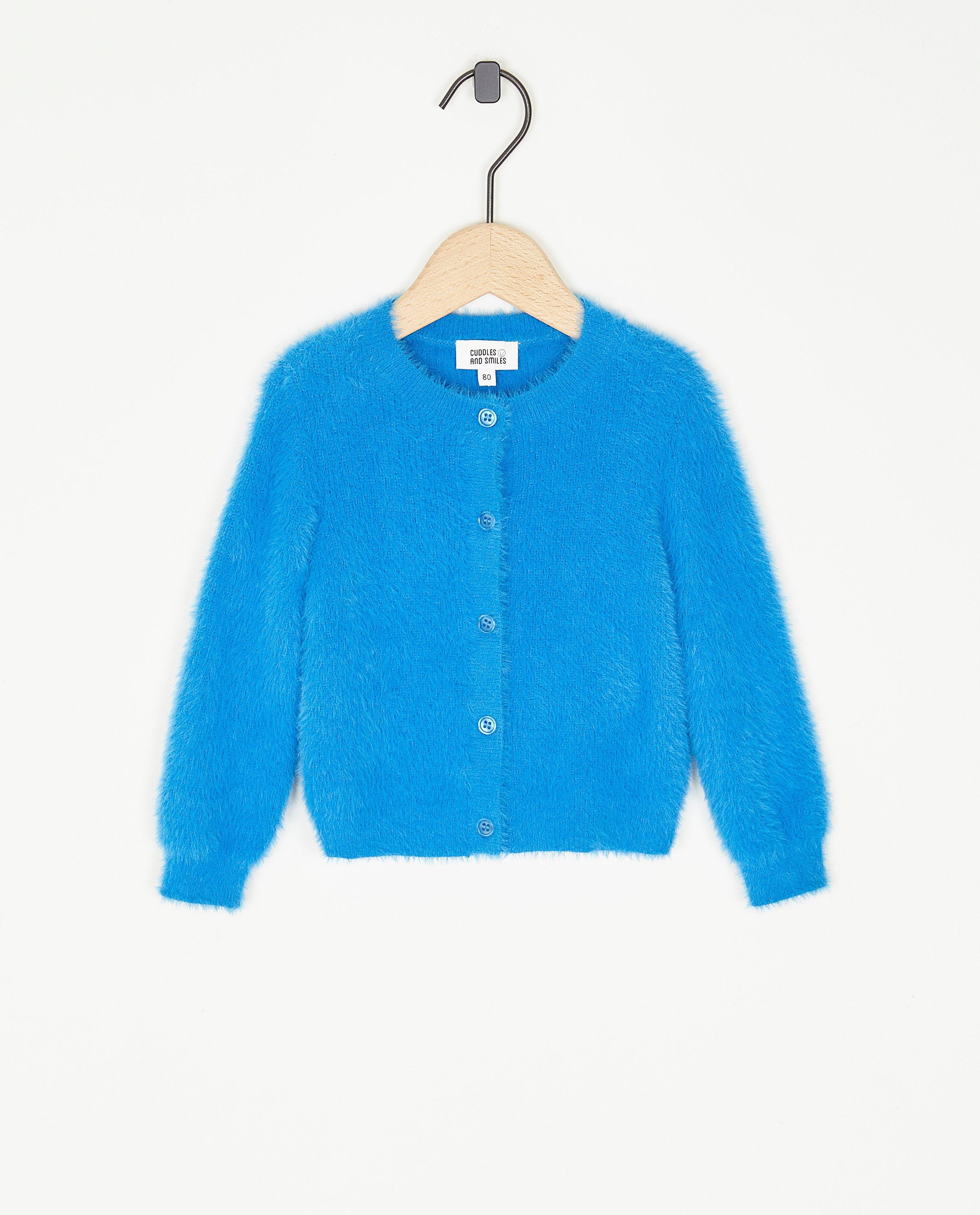 Blauwe fuzzy cardigan - Cuddles and Smiles