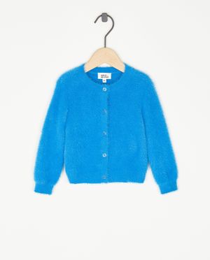 Blauwe fuzzy cardigan - Cuddles and Smiles