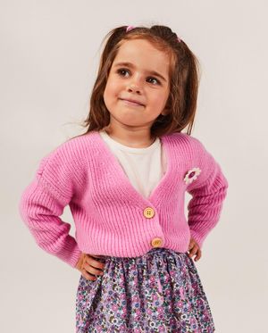 Cardigan - Roze cardigan met broche
