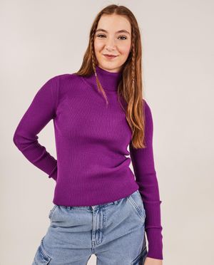 Pulls - Pull mauve c&ocirc;tel&eacute; &agrave; col roul&eacute;