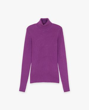 Pulls - Pull mauve c&ocirc;tel&eacute; &agrave; col roul&eacute;