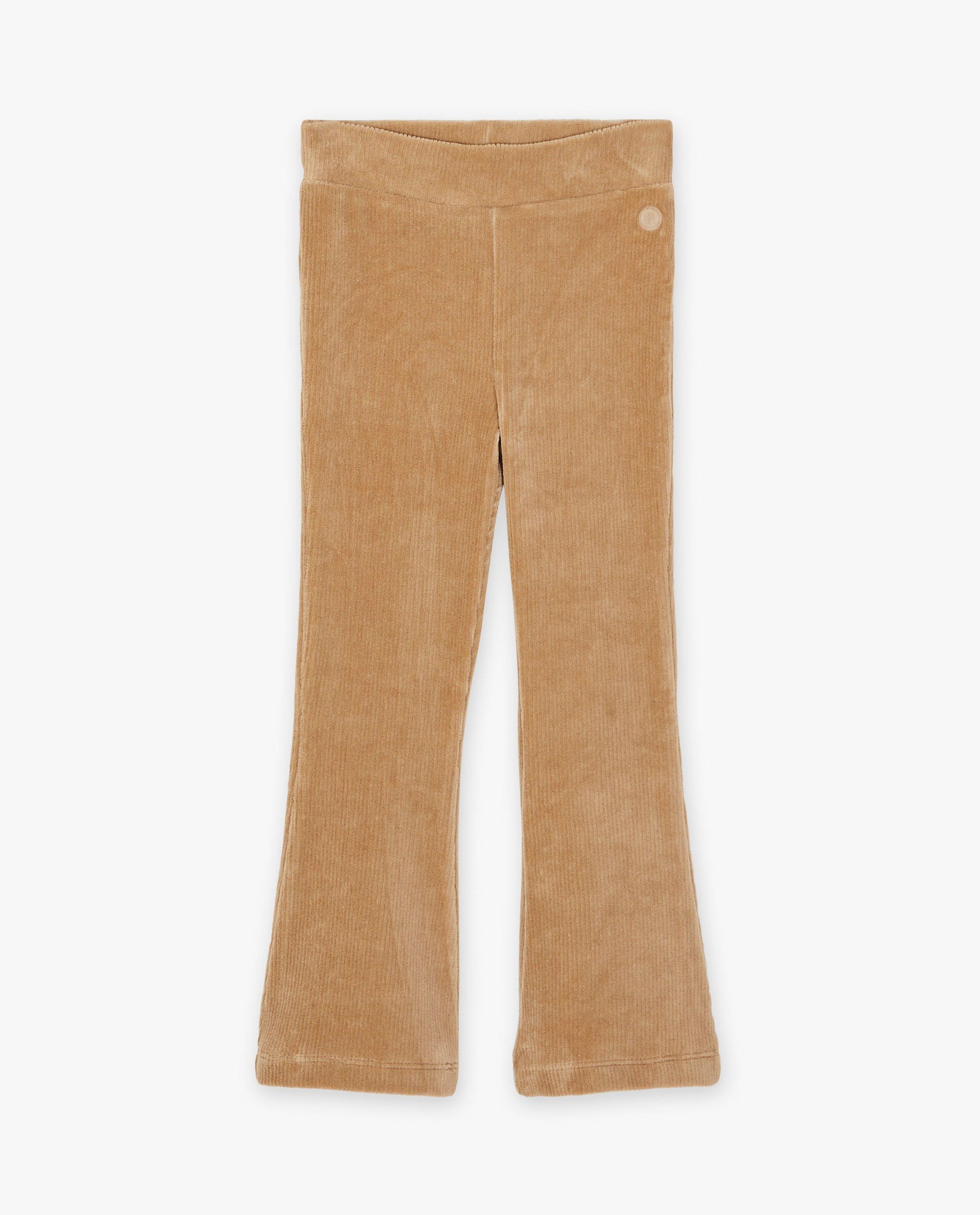 Lichtbruine broek met rib, flared fit - Levv