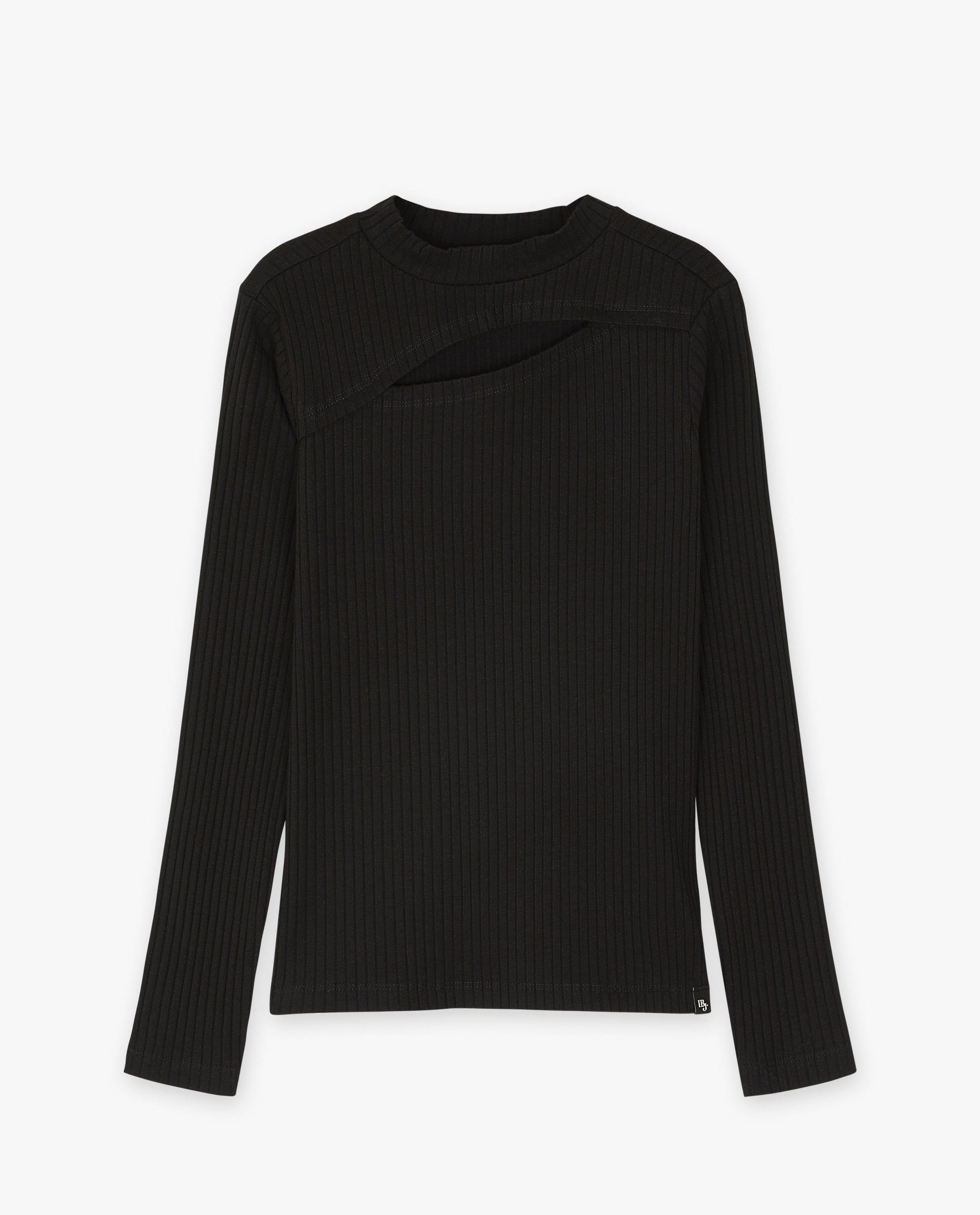 Geribde longsleeve met cut-out - Indian Blue Jeans