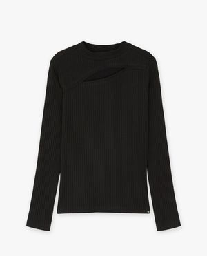 Geribde longsleeve met cut-out - Indian Blue Jeans