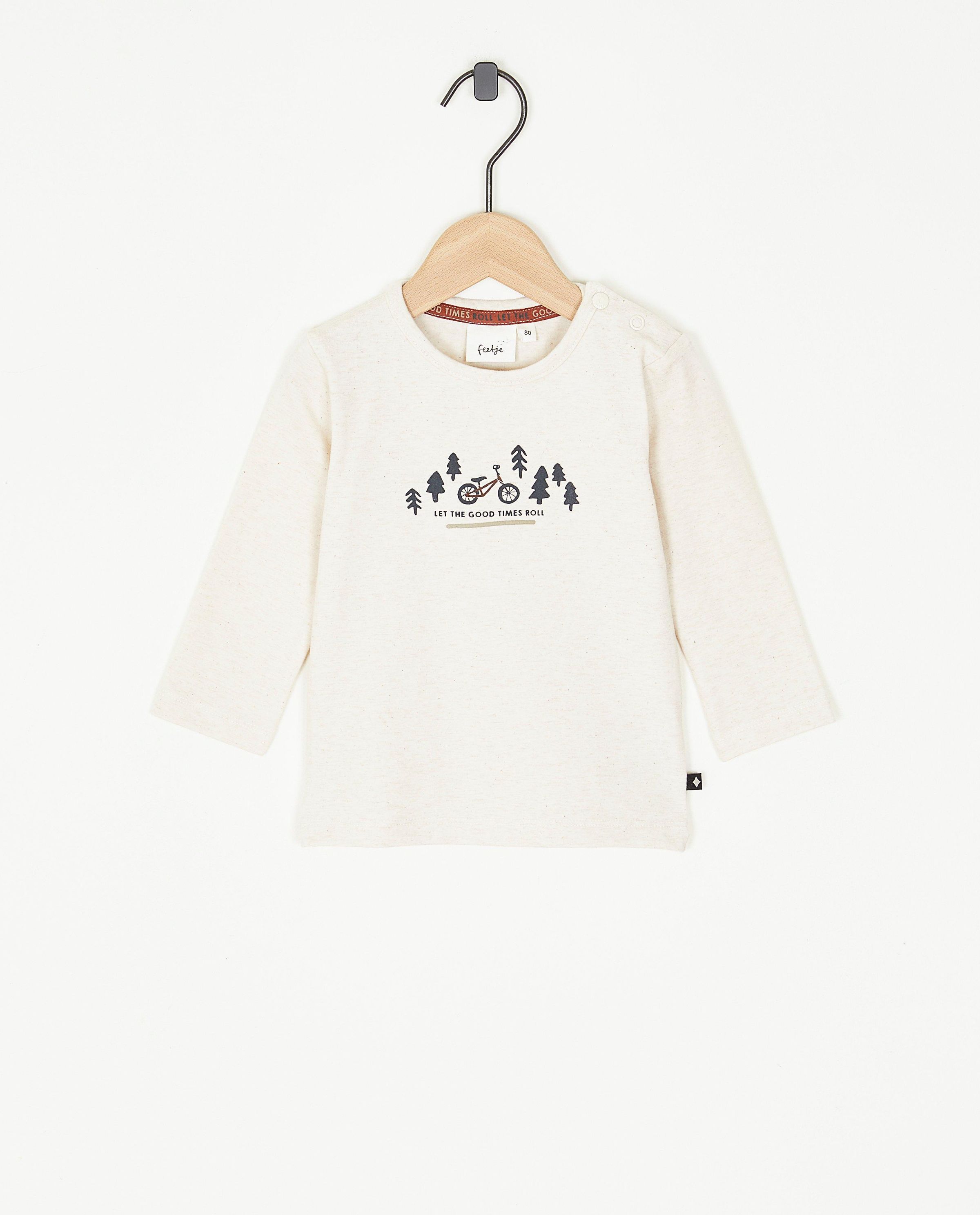 T-shirt beige &agrave; manches longues, imprim&eacute; - Feetje