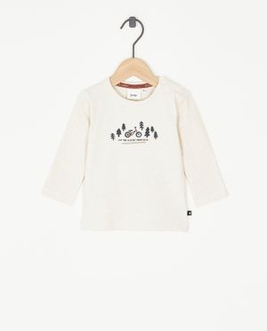 T-shirt beige &agrave; manches longues, imprim&eacute; - Feetje
