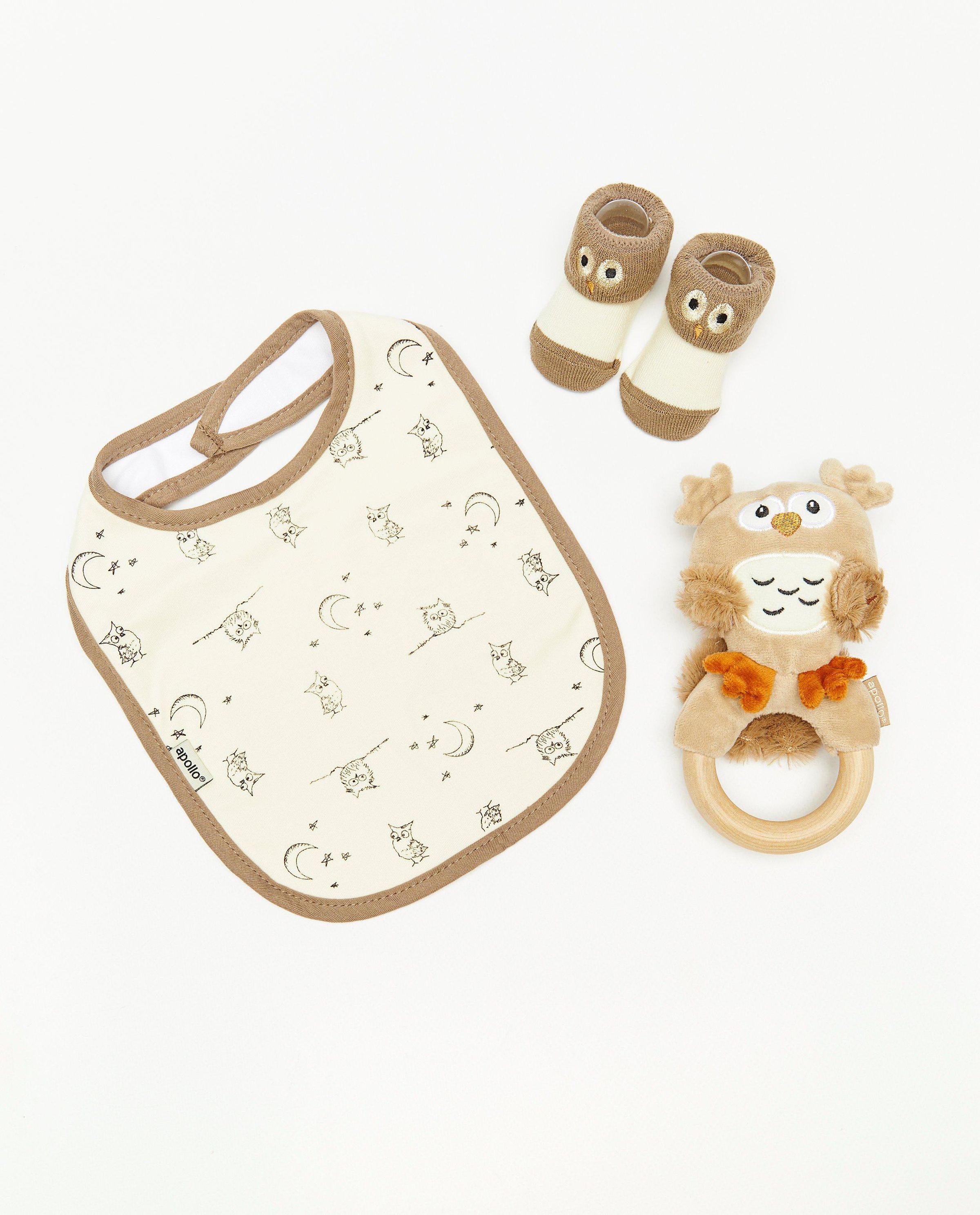 Cadeauset uil: rammelaar + kousen + slab - JBC