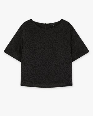 Hemden - Zwarte blouse met bloemenprint