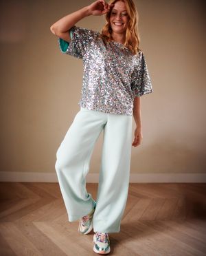 Lichtgroene broek, wide fit - Sora