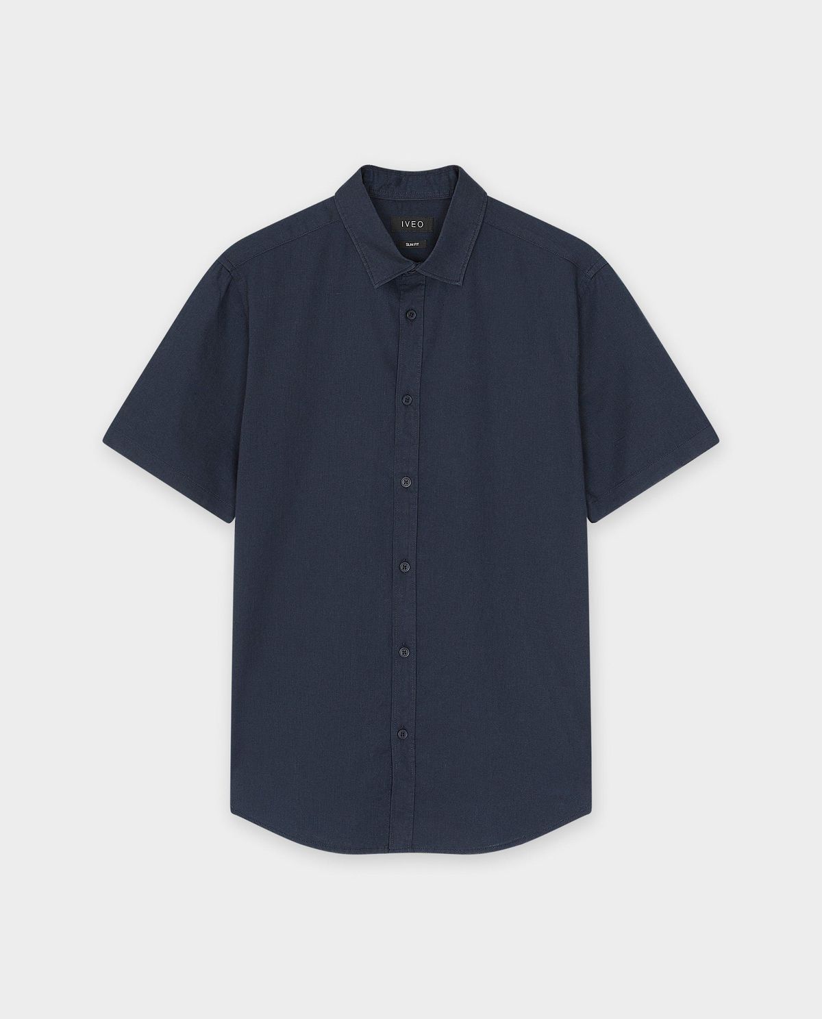 Donkerblauw hemd met linnen, slim fit