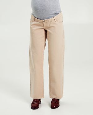 Broeken - Beige zwangerschapsbroek, wide fit