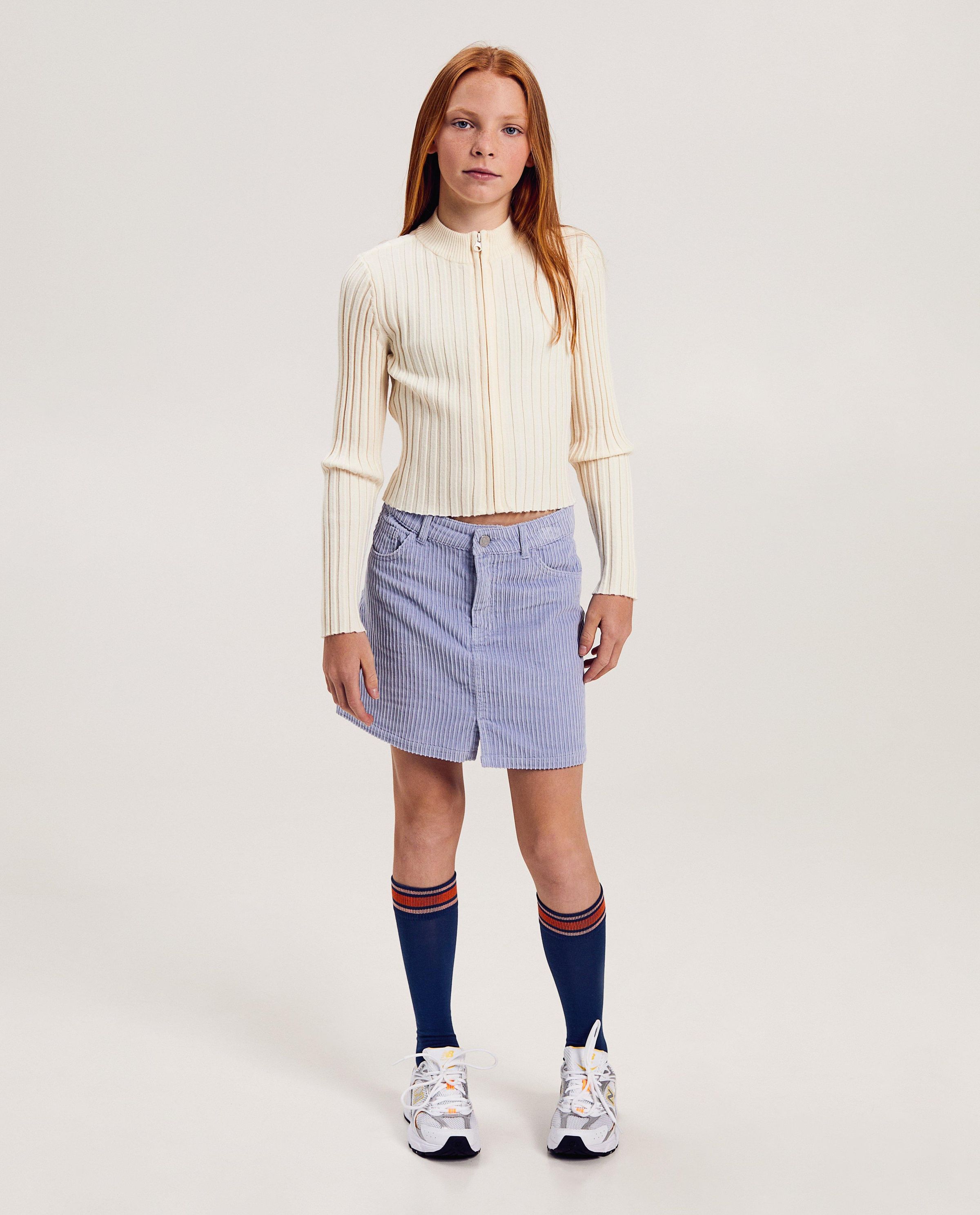 Blauwe rok van ribfluweel - Fish & Chips