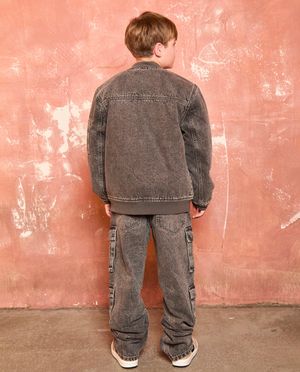 Teddys - Bomber gris fonc&eacute; en jeans, 6-14&nbsp;ans