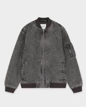 Poncho's en teddy's - Donkergrijze bomber van jeans, 6-14 jaar