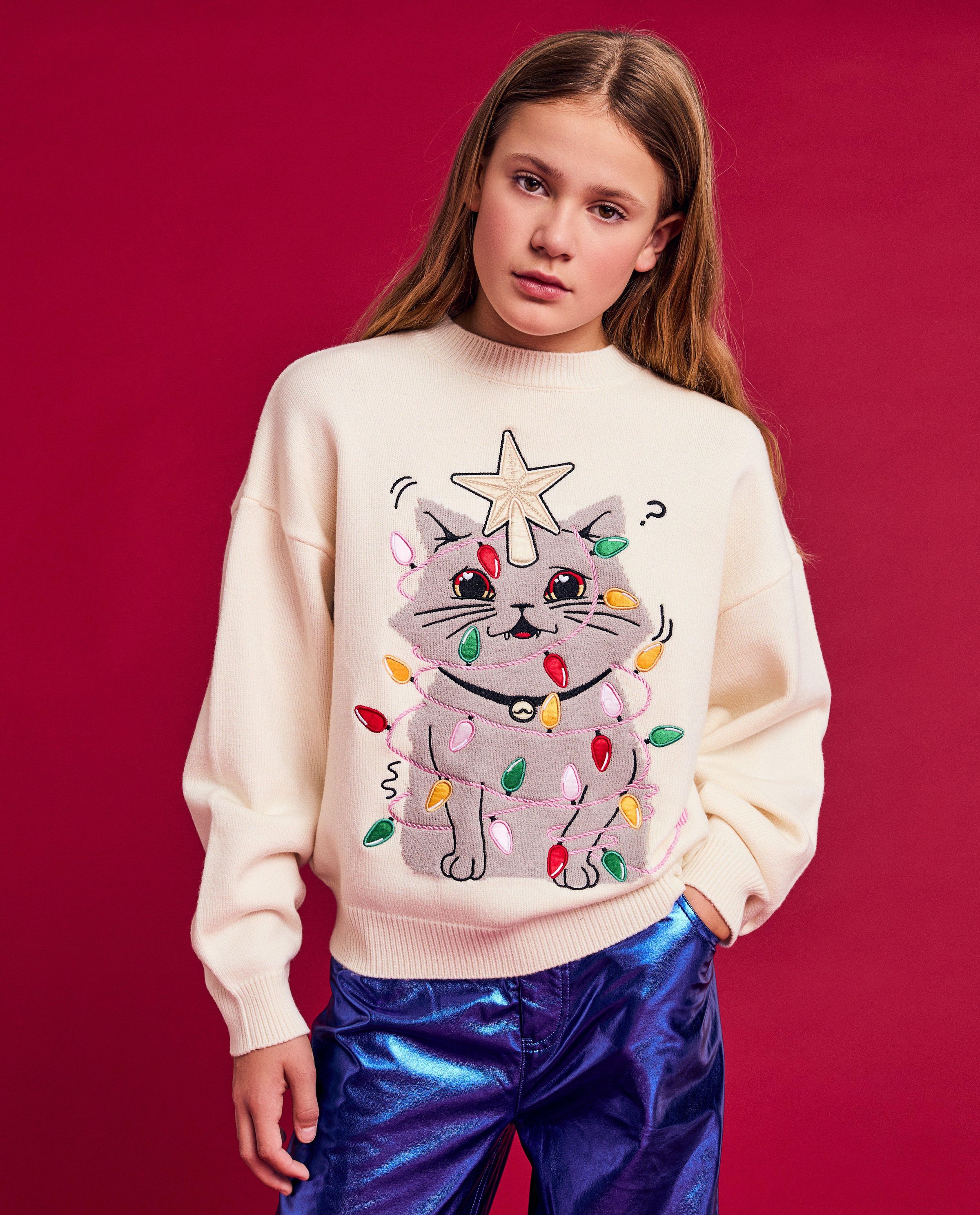 Pull de No&euml;l &agrave; imprim&eacute; Moustache, 4-14&nbsp;ans - CAMILLE x JBC