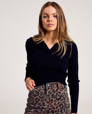 Pull noir &agrave; fines c&ocirc;tes - Groggy