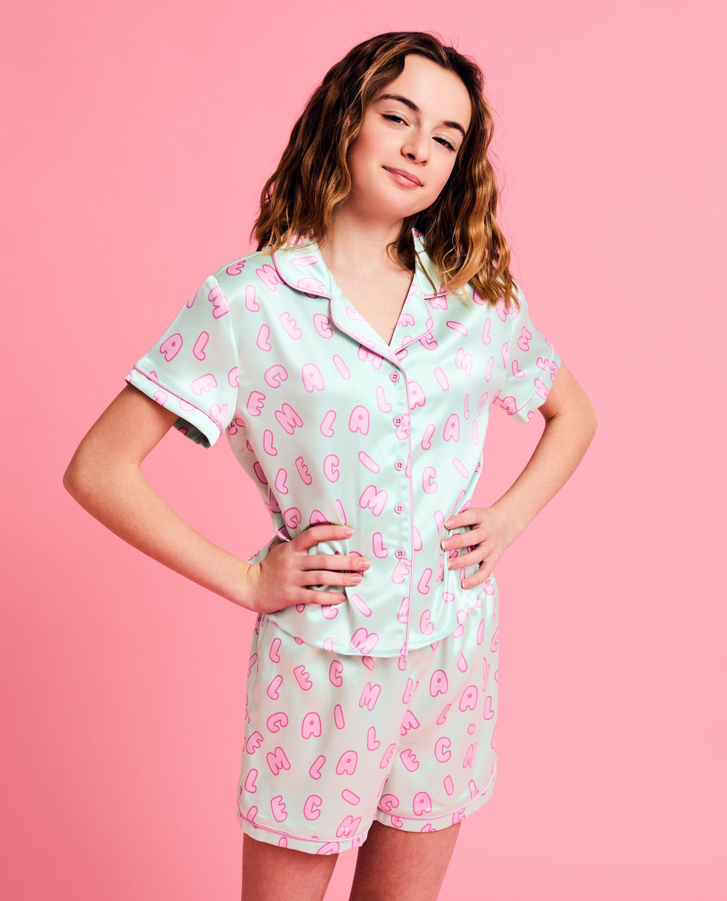 Pyjama en satin &agrave; imprim&eacute; &agrave; lettres, 6-14 ans - CAMILLE x JBC