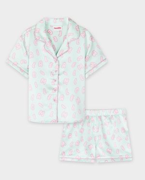 Nachtkleding - Satijnen pyjama met letterprint, 6-14 jaar