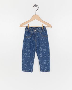 Jeans - Blauwe jeans met hartjesprint, slouchy fit