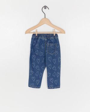 Jeans - Blauwe jeans met hartjesprint, slouchy fit