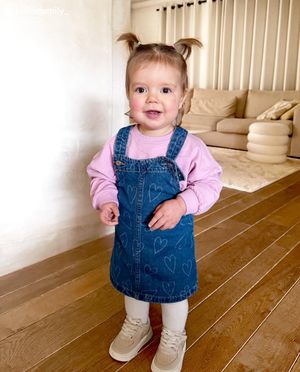 Salopettejurk van jeans met hartjesprint - Cuddles and Smiles