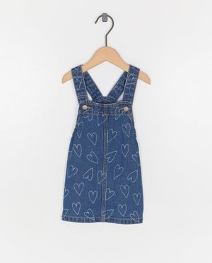 Kleedjes - Salopettejurk van jeans met hartjesprint