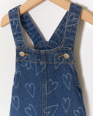Kleedjes - Salopettejurk van jeans met hartjesprint