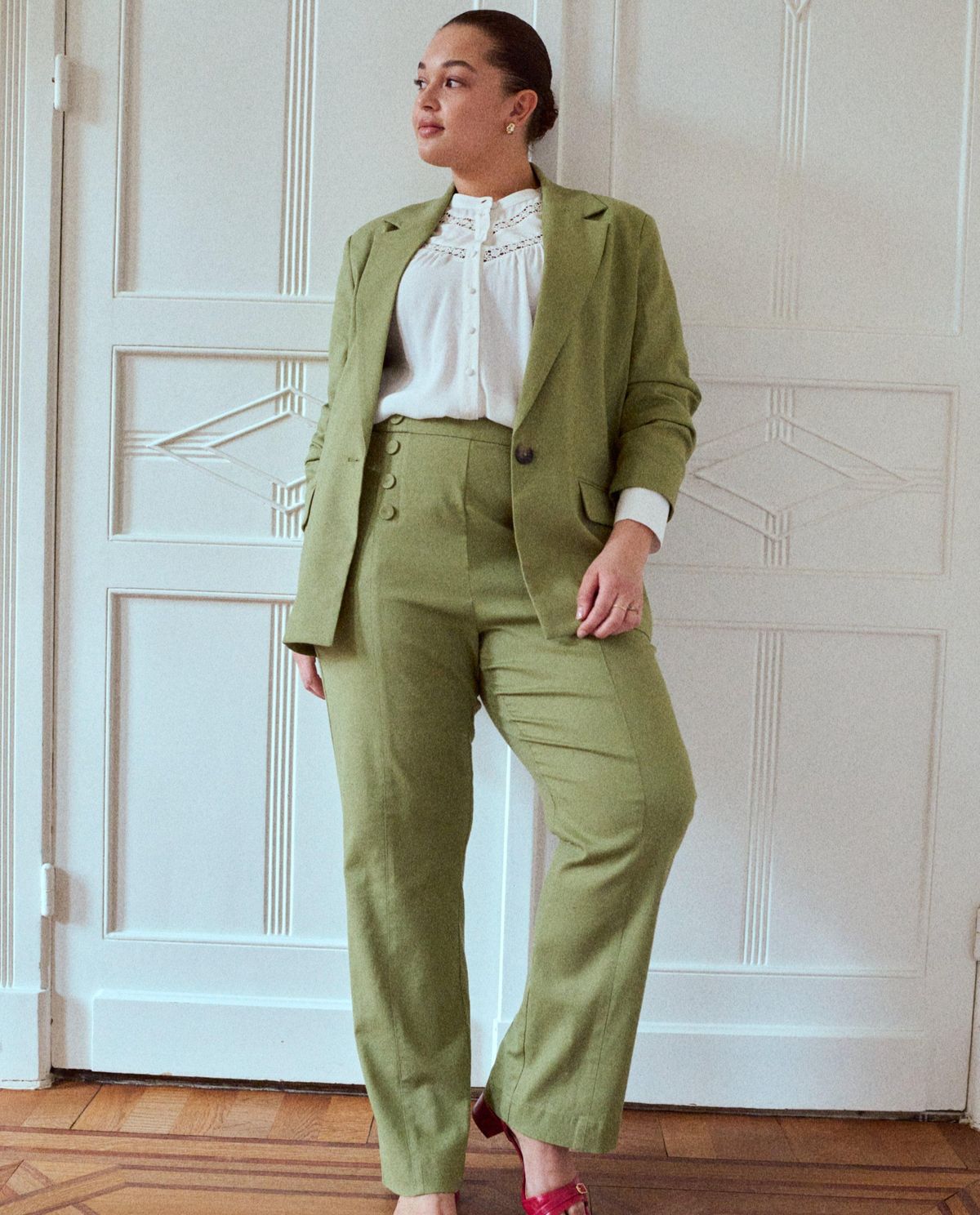 Groene broek, wide leg fit