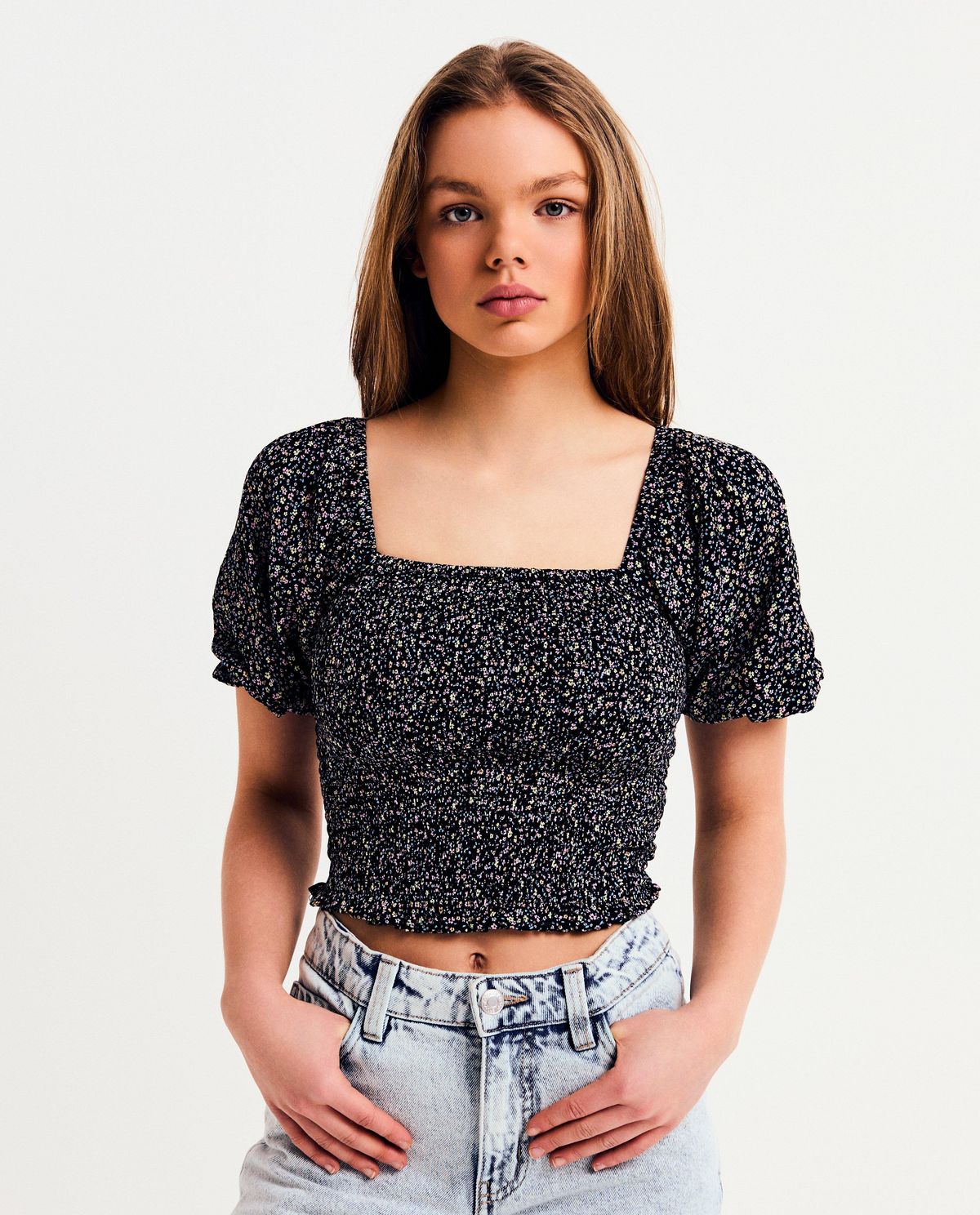 Top met bloemenprint, cropped fit