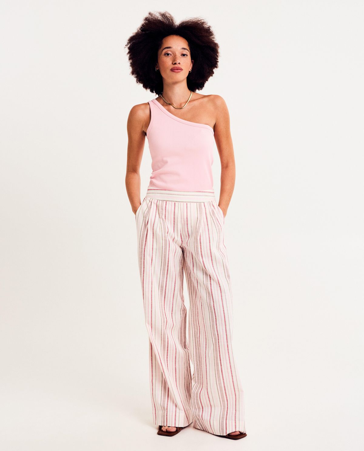 Broek met linnen, wide leg fit