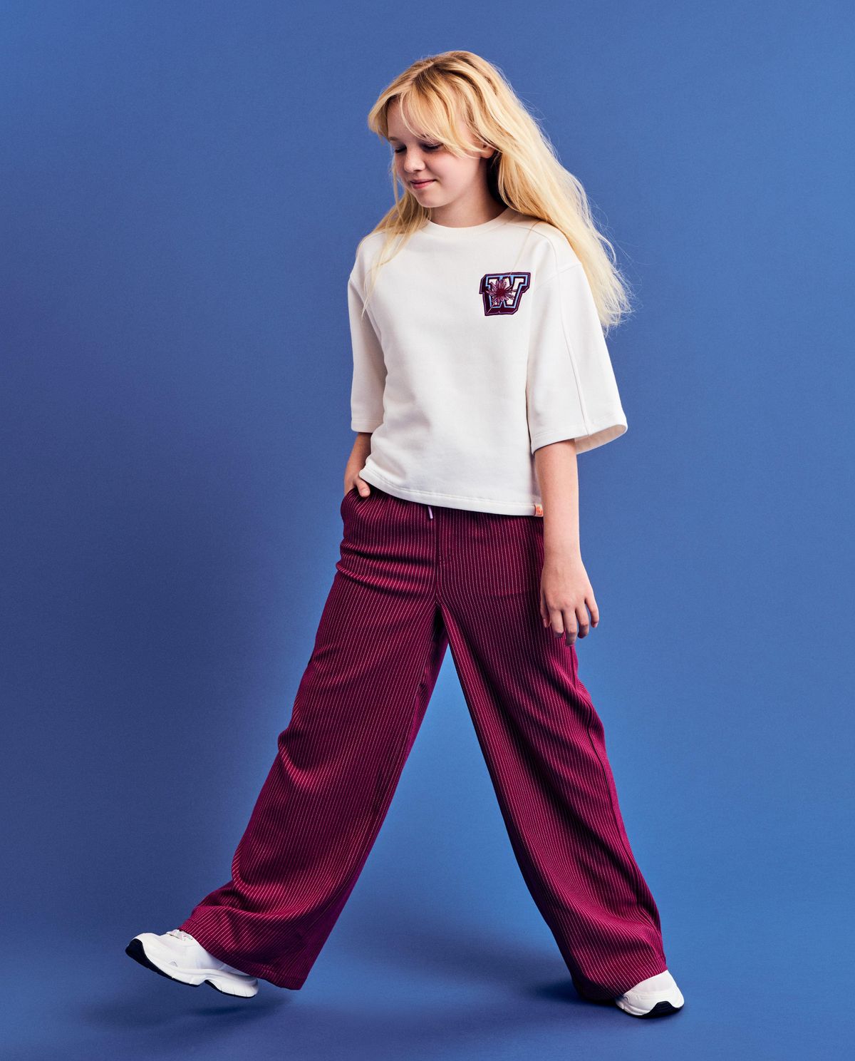 Bordeaux broek met fijne strepen, wide fit