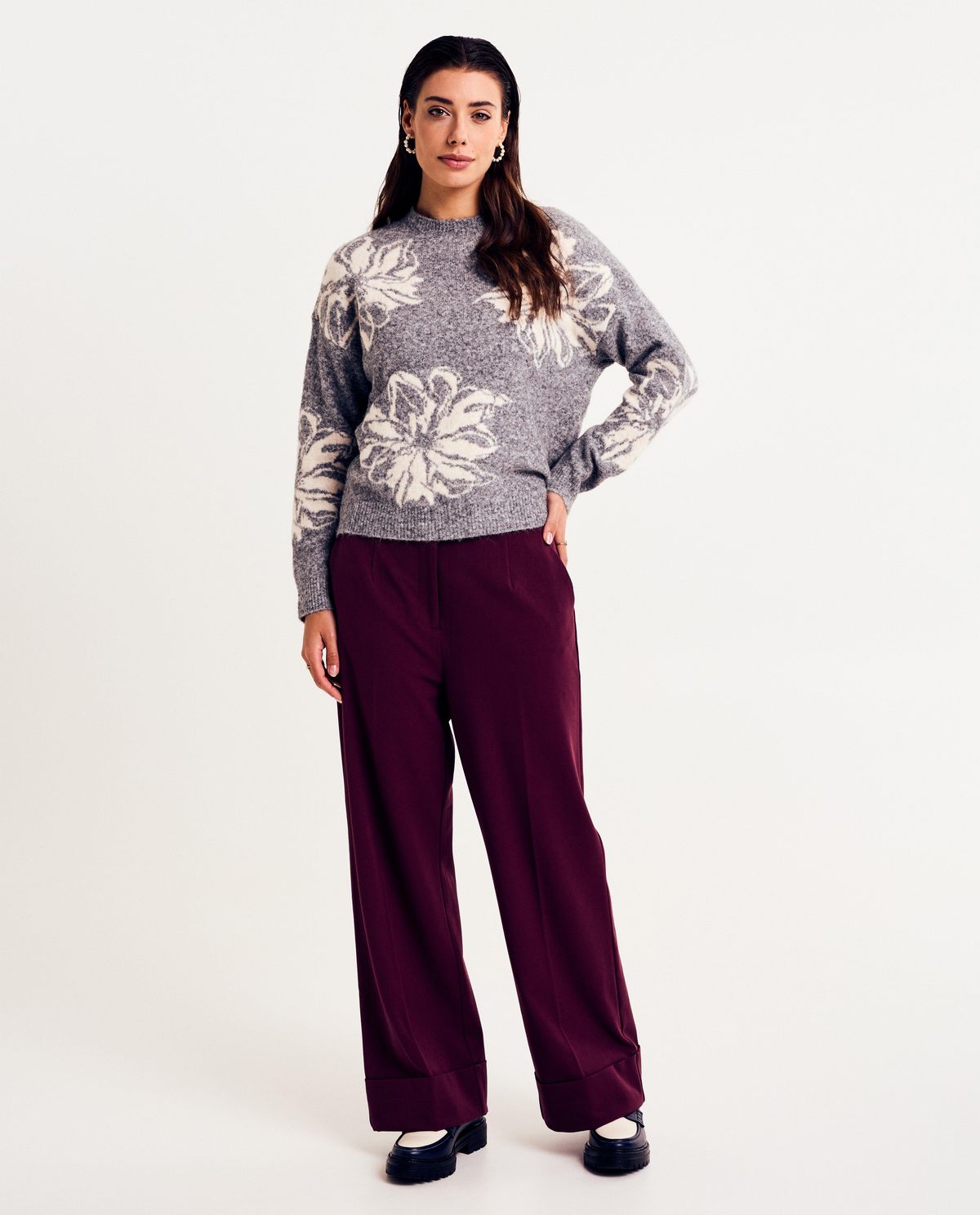 Bordeaux broek met omslag