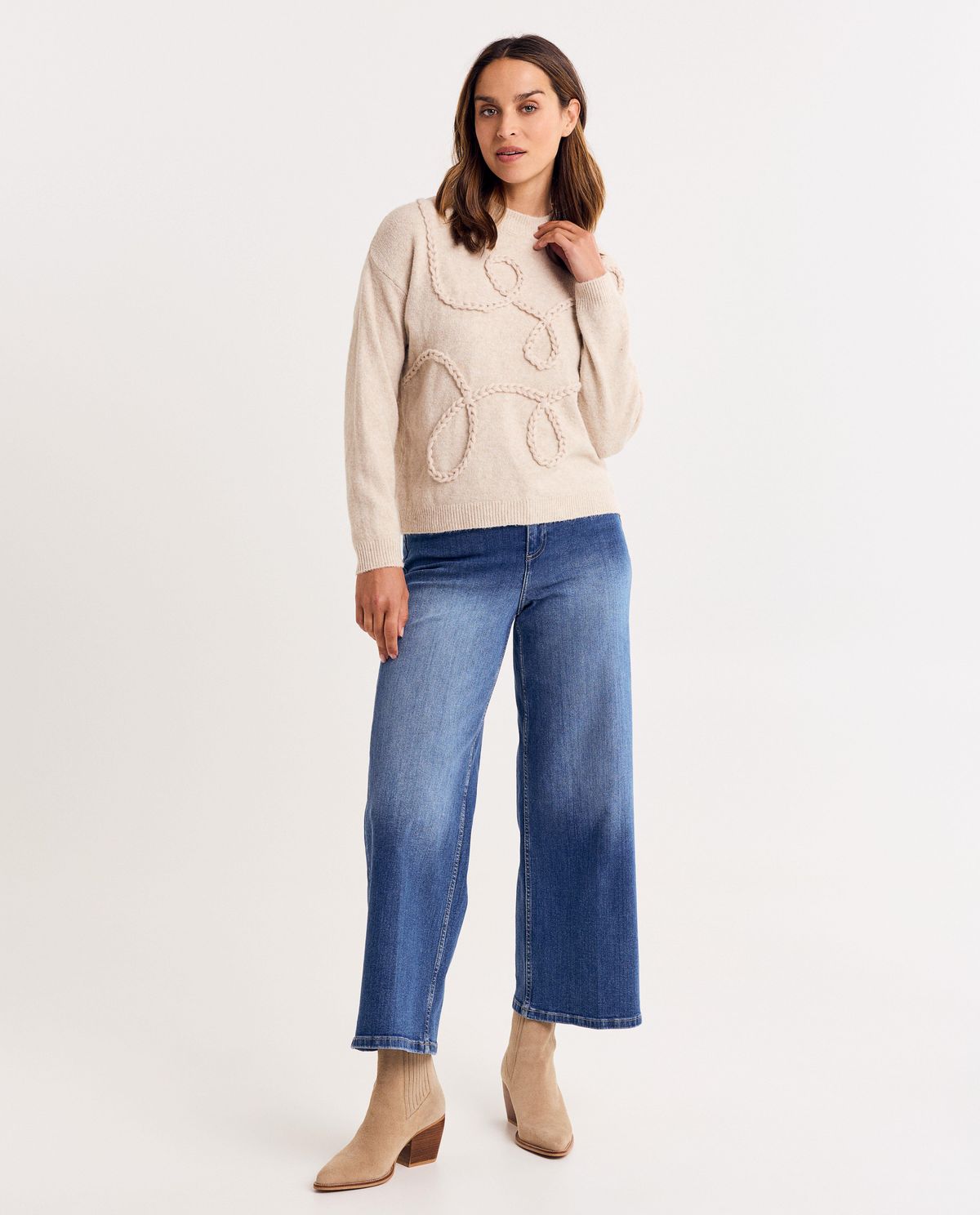 Jeans met geborduurde bloemen, wide leg fit