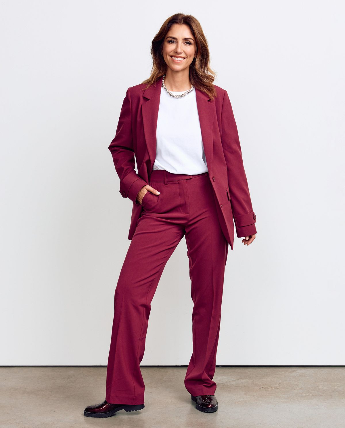 Burgundy broek, wide leg fit