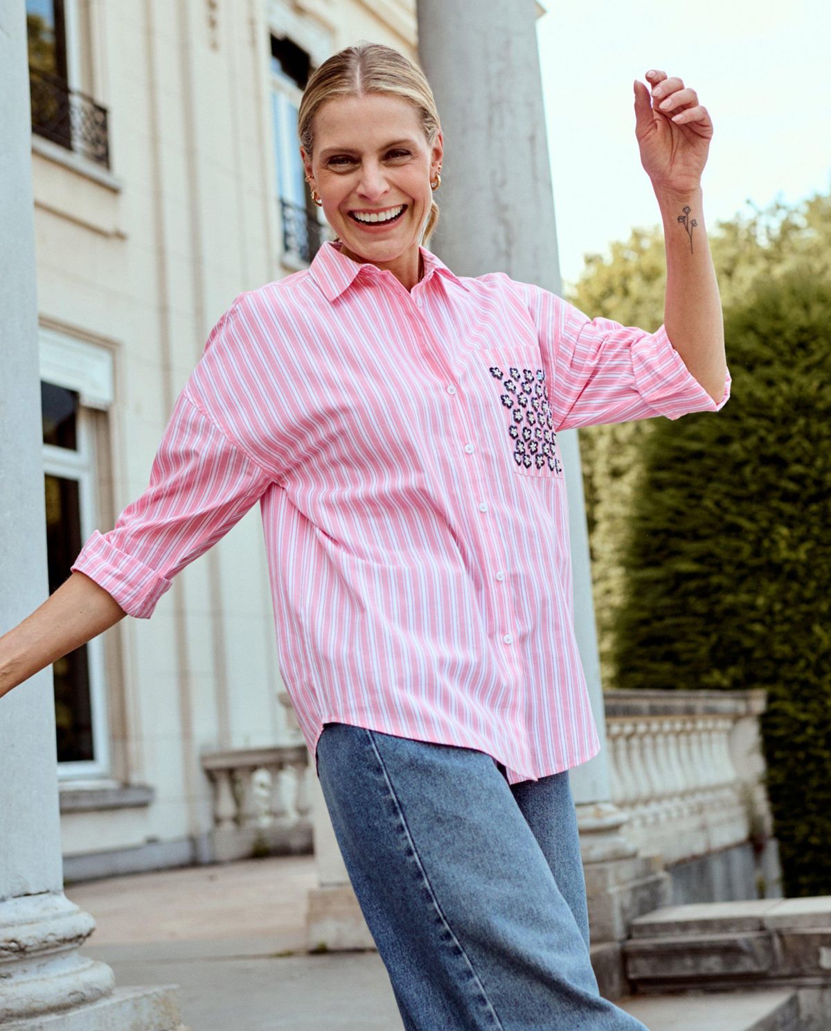 Hemd met siersteentjes, oversized fit