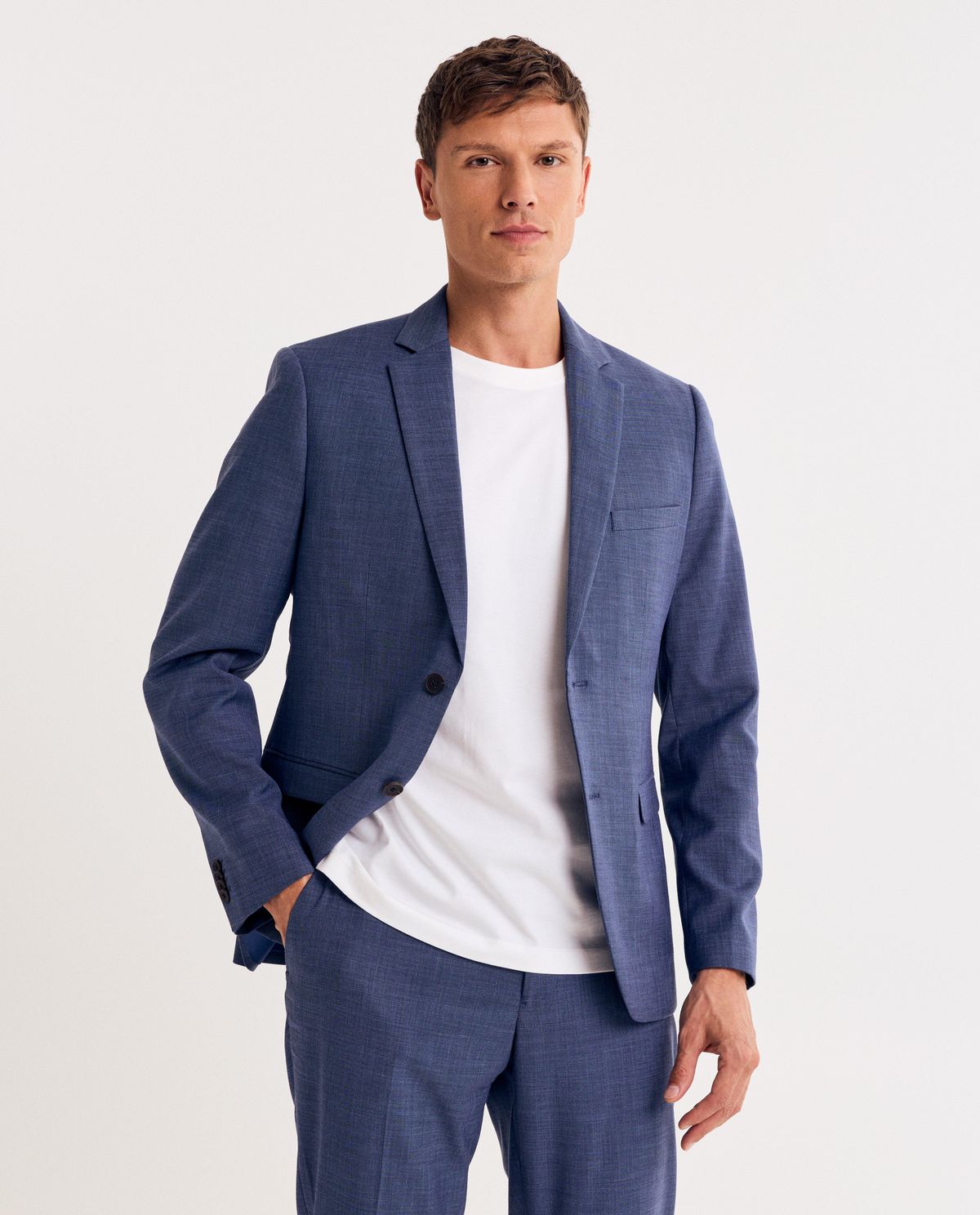 Blauwe kostuumblazer