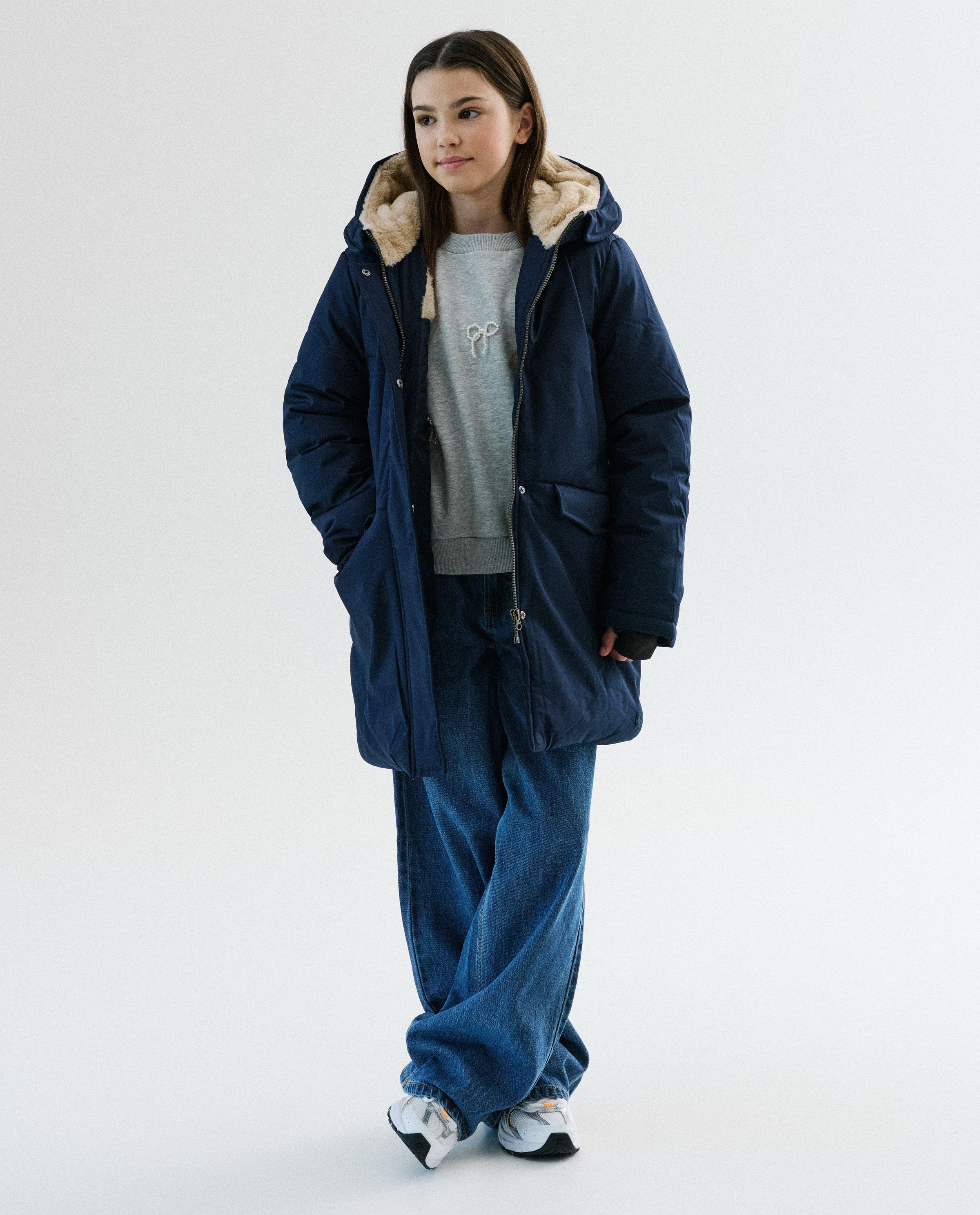 Donkerblauwe jas van gerecycleerd polyester - Moodstreet