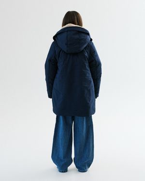 Poncho's en teddy's - Donkerblauwe jas van gerecycleerd polyester