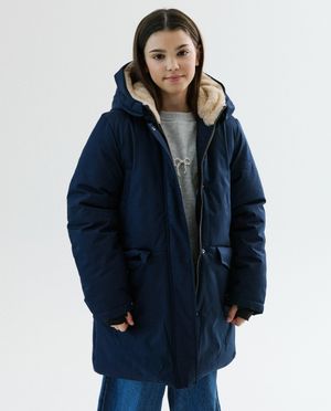 Poncho's en teddy's - Donkerblauwe jas van gerecycleerd polyester