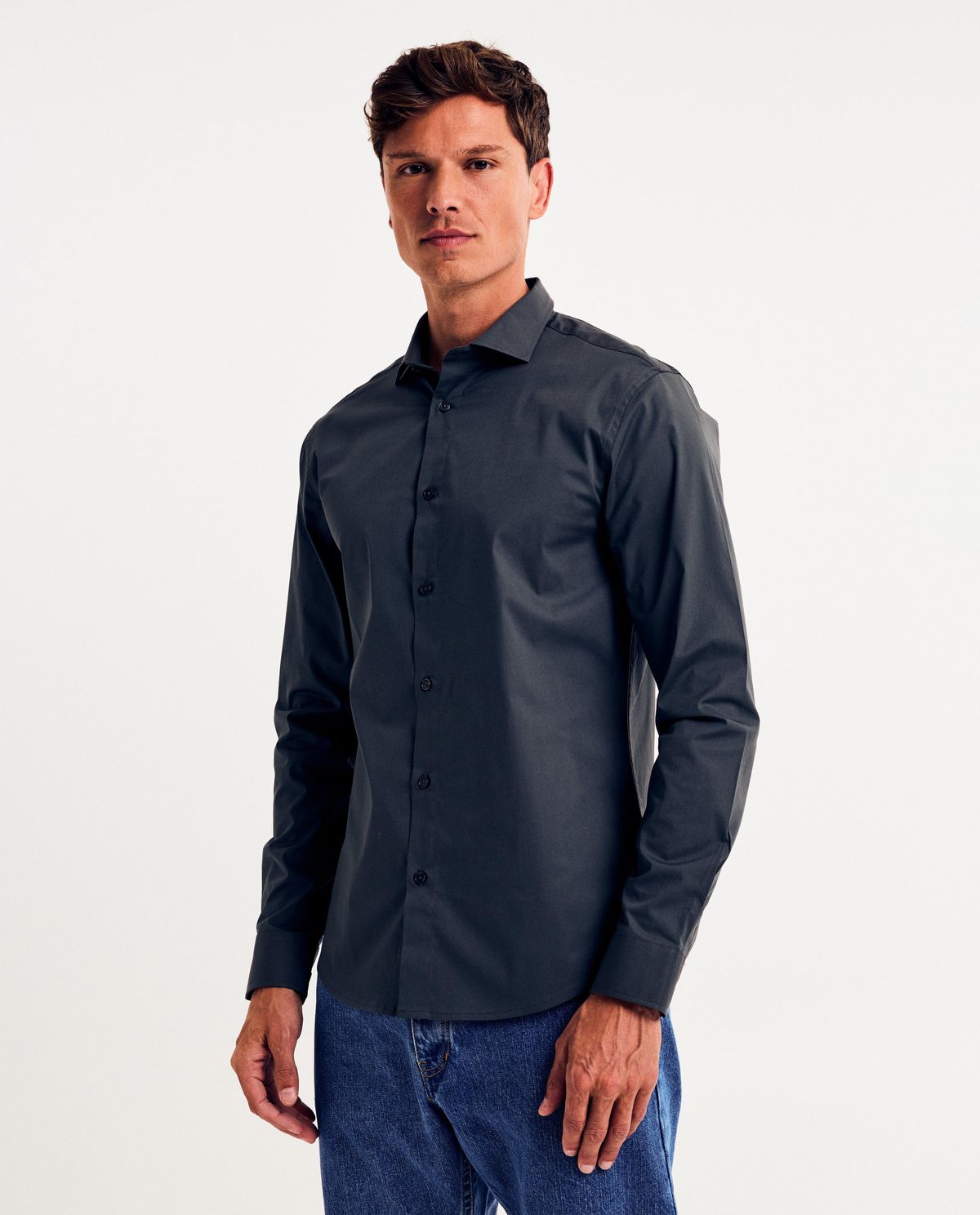 Donkergrijs hemd, slim fit