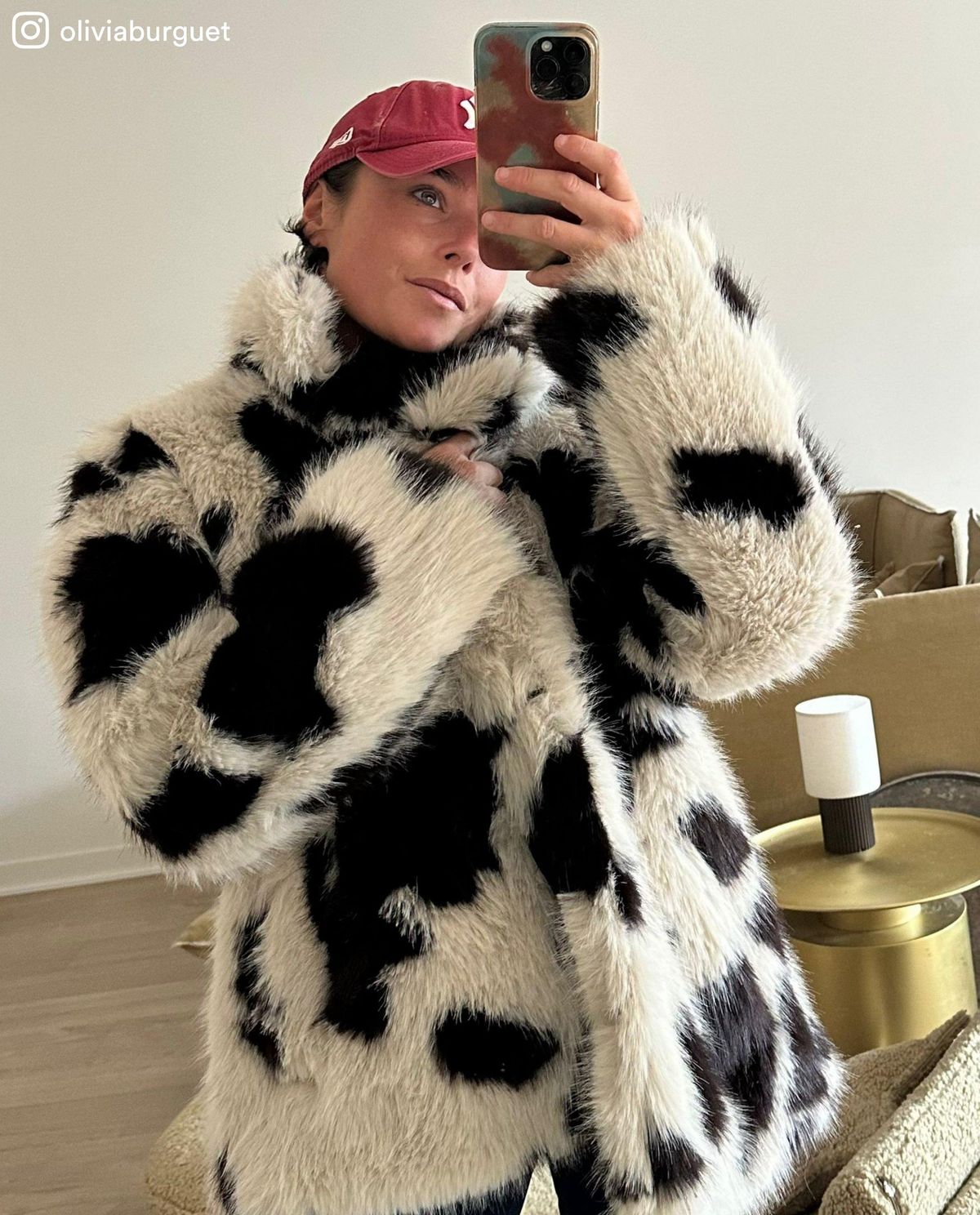 Faux fur jas met print