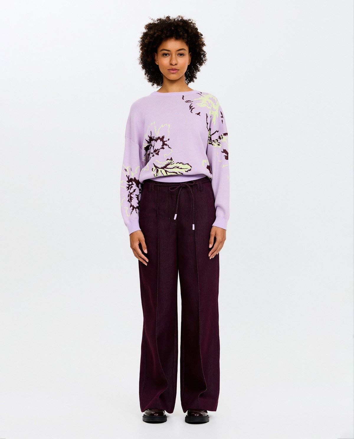 Donkerpaarse broek, wide fit