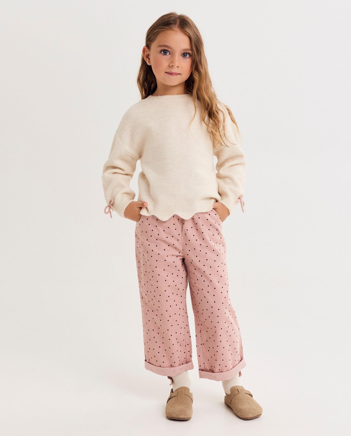 Ribfluwelen broek met stippen, straight fit, 98-128