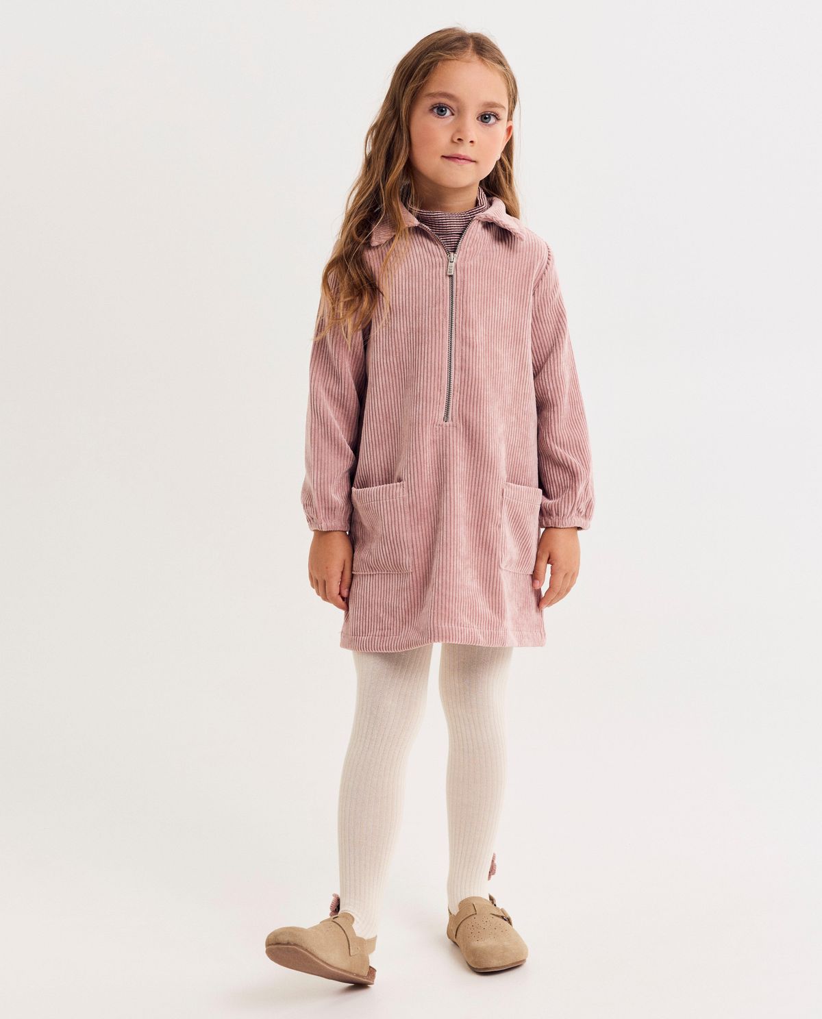 Roze jurk van ribfluweel, 98-128