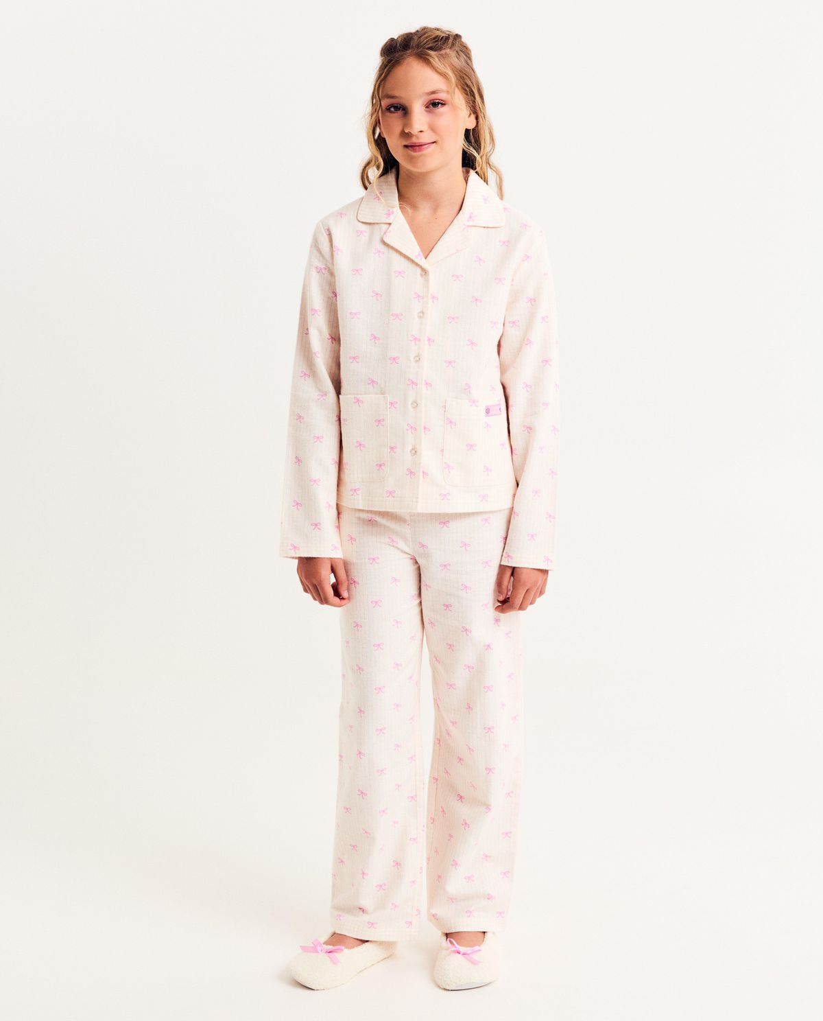 Flanellen pyjama met strikjesprint, 134-176