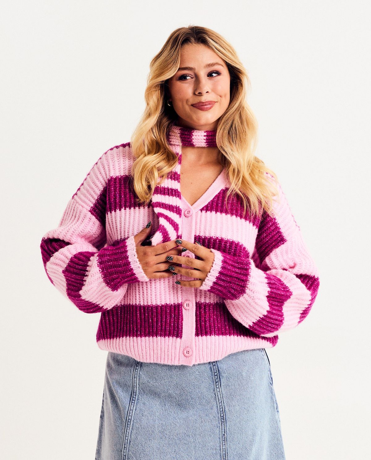Gebreide cardigan met sjaal, oversized fit, XS-L